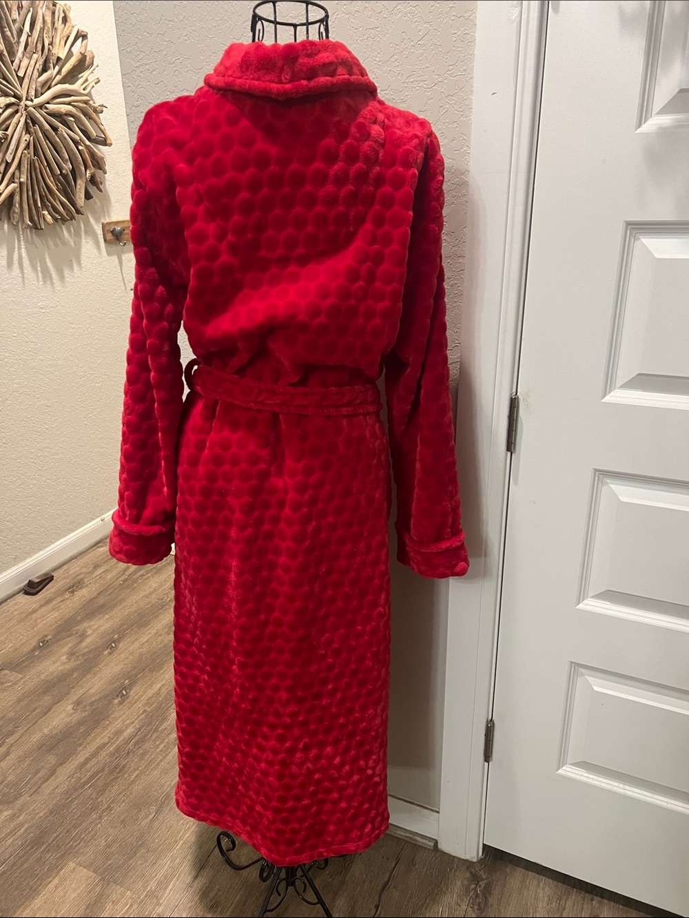 Vintage Jasmine Rose Red Plush Long Robe Coat - Picture 5 of 9